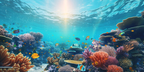 Obraz premium underwater world corals fish Generative AI
