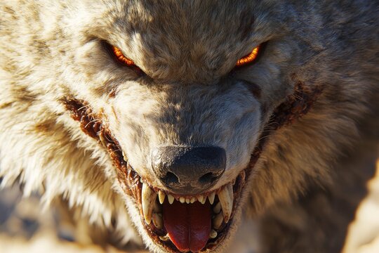 The wild animal, displaying an open mouth and bared teeth, gives off an impression of anger and aggression.