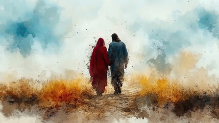 jesus meets his mother on the way to calvary dgital watercolor painting