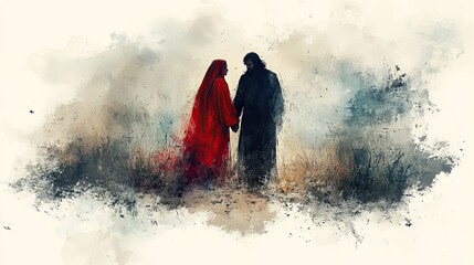 jesus meets his mother on the way to calvary dgital watercolor painting