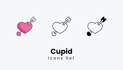 Cupid Icons thin line and glyph vector icon stock illustration