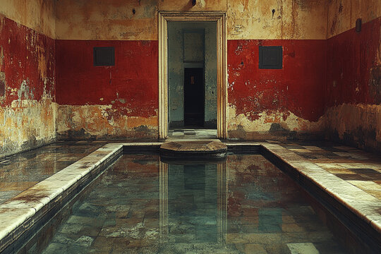 Ancient Roman Bath Ruins Water Stillness