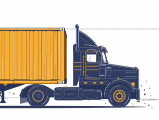 Ai Generated Abstract Closeup of American Flat 2d Truck in Dark Blue and Yellow Colors Isolated on White
