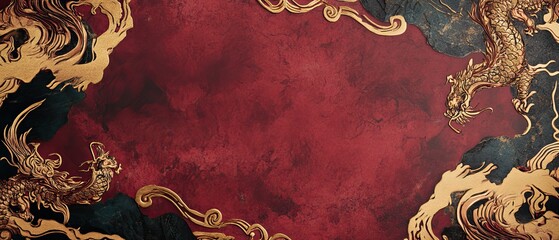 Chinese New Year A red background with gold dragon designs