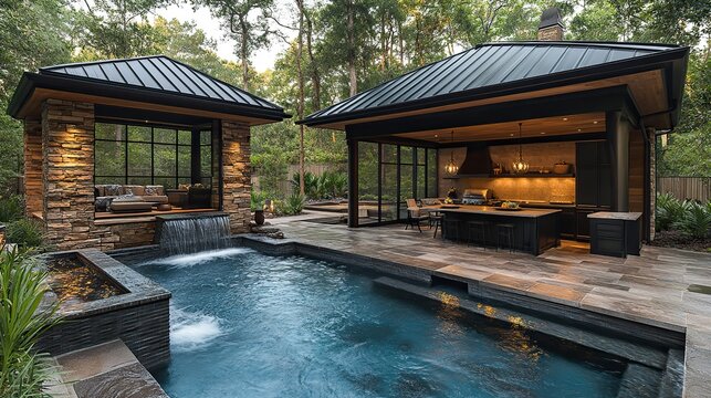 kitchen gazebo and freeform pool in the backyard desig