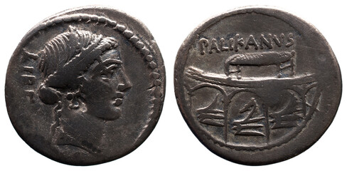 República Romana Lollius Palikanus AR Denário. Roma, 45 a.C.