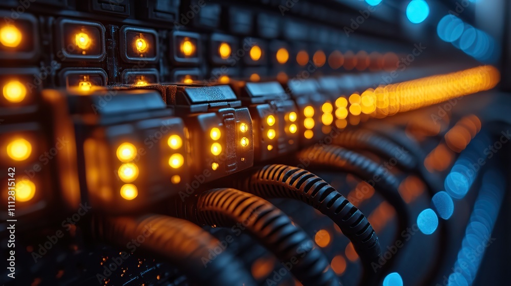 Poster large group of utp cables ethernet cables in rack cabinet utp cables from a patch panel in the serve