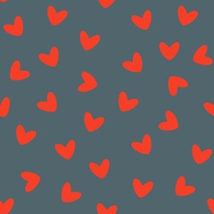 Red seamless pattern on grey background, Heart confetti pattern on dark background