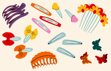 A set of different hairpins. Hair accessories.