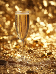 new years eve champagne glass in gold glitter