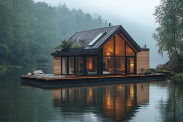 Obraz premium Modern Lake House Design Peaceful Waterfront Retreat