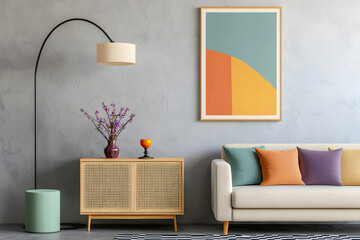 Artistic and Unique Stylish Modern Living Room with Bold, Creative Decor, Sleek Furniture, and Vibrant Colour Accents, Creating a Contemporary and Inviting Atmosphere