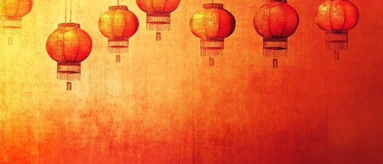 Obraz premium Chinese New Year A series of orange lanterns hanging from the ceiling