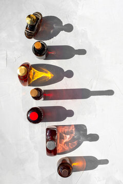 Collection of bottles with alcohol drinks