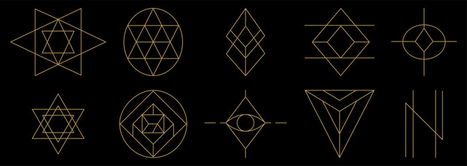 Set of abstract sacred geometry symbols. Magic icon collection