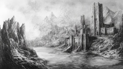 Ruins of a Forgotten Mountain Kingdom by a Still River