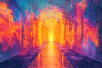 Fototapeta premium Ethereal Gate of Heaven with Abstract Neon Color Hues and Glowing Light in a Mystical Setting