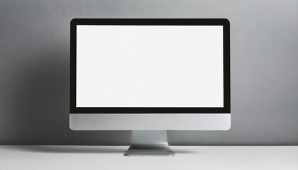 Fototapeta premium Computer monitor with blank screen isolated on gray backdrop. Mock-up.