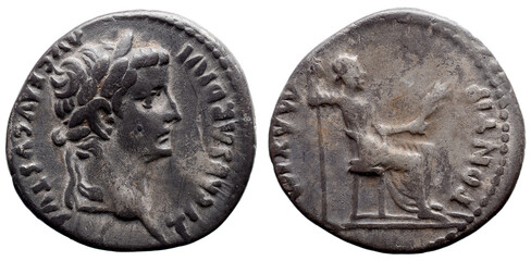 Tibério AR Denário. Lugduno, 14-37 d.C.