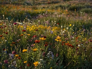 A meadow filled with wildflowers that change colors with the wind