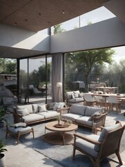 Fototapeta premium outdoor patio with tables and chairs