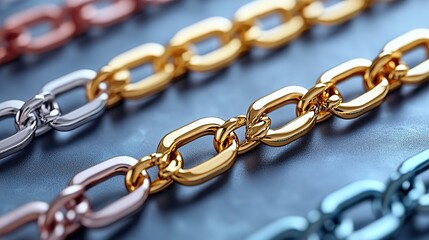 Obraz premium on a white background realistic golden silver and bronze chains are isolated gleaming gold plated metal chain with shiny links illustration