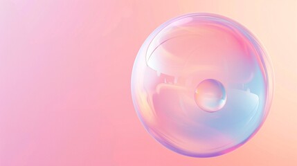 Translucent dreamy bubble with pastel light reflection 3d rendering image. Floating sphere artistic whimsical background wallpaper colorful realistic. Touch of magic concept idea