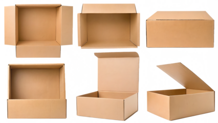 set of cardboard boxes on white background.AI GENERATED