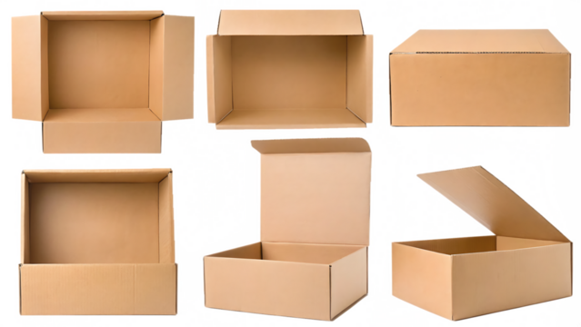 set of cardboard boxes on white background.AI GENERATED