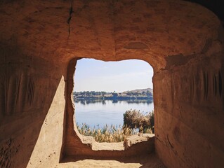 A view of the Nile through an ancient window