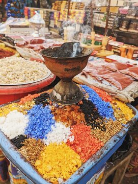 Colorful incense burns
