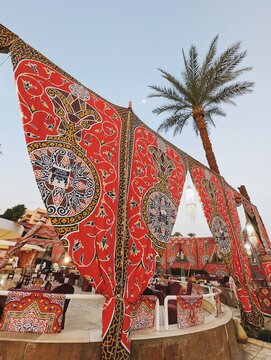 Beautiful fabric set up outside 
