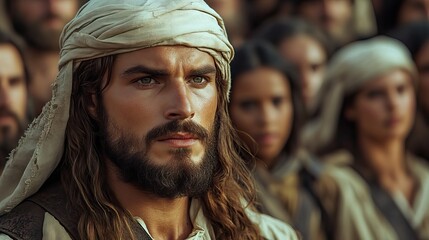Obraz premium portrait of jesus christ in front of crowd of people