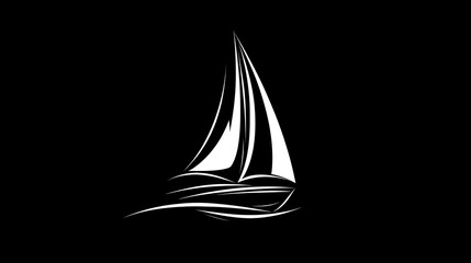 A simple, elegant white silhouette of a sailboat on a black background.