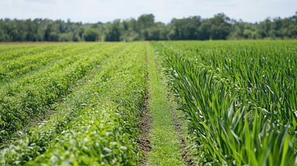 Fototapeta premium A crop field on an organic farm with natural pest control methods, such as beneficial insects and organic sprays.