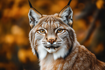 Obraz premium Lynx looking at camera. Big cats in danger of extinction. AI