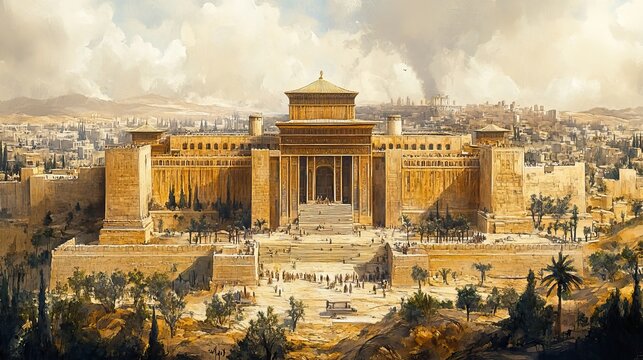 rebuilding the temple of jerusalem ezra 1 6 haggai 1 2 digital watercolor illustration