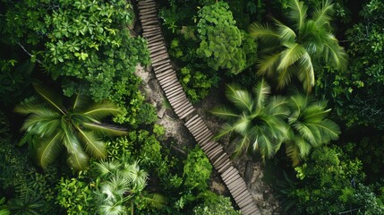 Fototapeta premium Top view of scenic resort pathway lush jungle nature photography