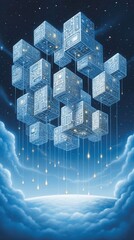 Futuristic Floating Cubes in Starry Sky