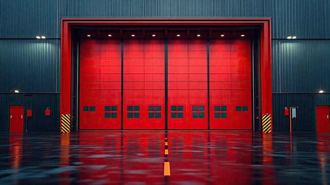 shutter door or rolling door red color in new factory construction sit
