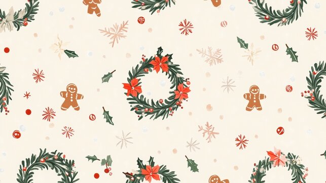 Cute tiny christmas wreaths pattern holiday decor digital design festive environment artistic viewpoint seasonal theme