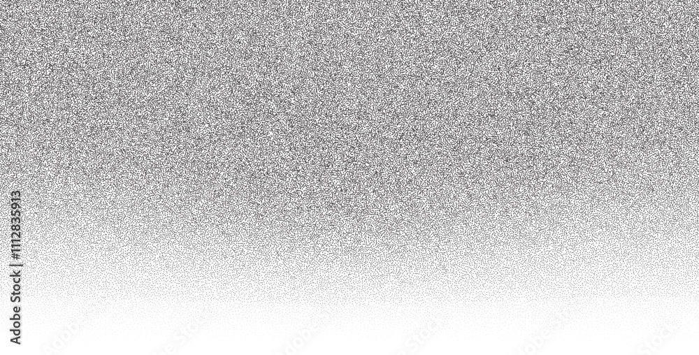 Poster Noise and gradient background with grainy texture and abstract dotwork. Black and white spray effect with stipple, glitter, and dust particles.