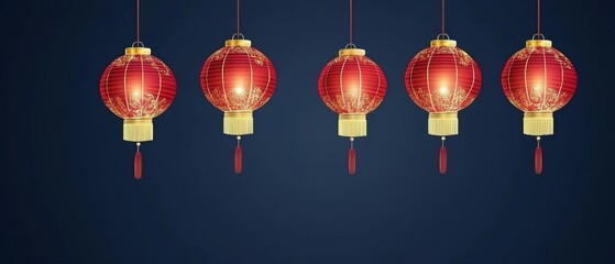 Chinese New Year A row of red lanterns hanging from the ceiling