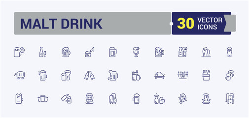 Malt Drink line web icon set. Contains such icons as color, white russian, thin, beverage, tables and more. Collection for mobile and web apps. Editable stroke. Vector illustration.