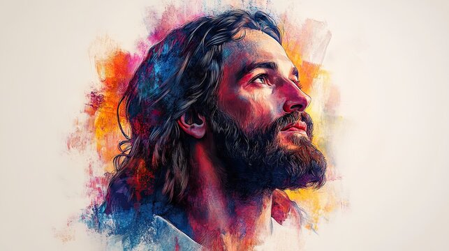 sketch of jesus christ colorful watercolor digital art