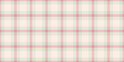 Print texture background fabric, horizontal check plaid tartan. Cotton vector pattern seamless textile in light and pink colors.