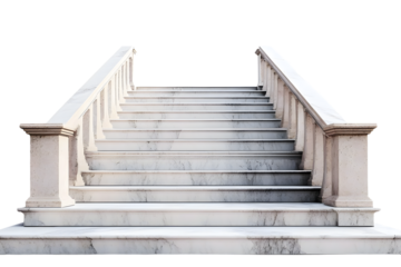 Marble staircase with stone stairs in building in PNG isolated on transparent background