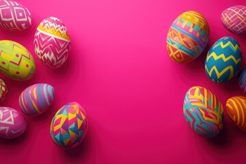 Fototapeta premium Festive Easter Background with Decorated Eggs and Space for Text
