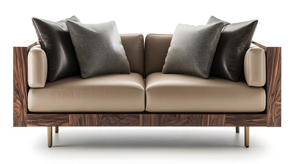 Fototapeta premium A brown leather couch with pillows on it