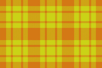 Seasonal plaid background pattern, doodle textile fabric seamless. Identity vector tartan texture check in orange and lime colors.